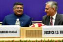 New Delhi:  Chief Justice of India  T S Thakur with Union Law Minister Ravi Shankar Prasad and Minister of State in Prime Minister's Office (PMO) Jitendra Singh at the All India Conference of the Central Administrative Tribunal (CAT) in New Delhi on Saturday. PTI Photo by Atul Yadav(PTI11_26_2016_000022B)